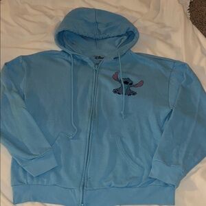 Disney Light Blue Stitch Zip-Up Hoodie Sz: M